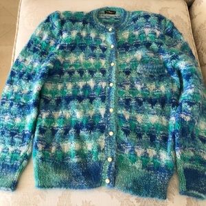 Buffagni Mohair Cardigan In Blue, Green and Cream